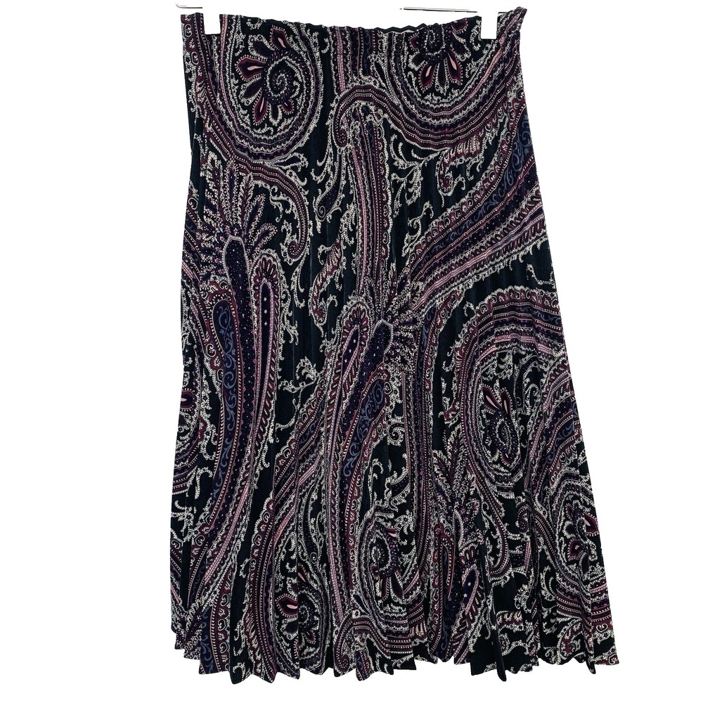 Vintage Pleated Midi Skirt M Elastic Waist Purple Black Geometric Boho  Goth USA